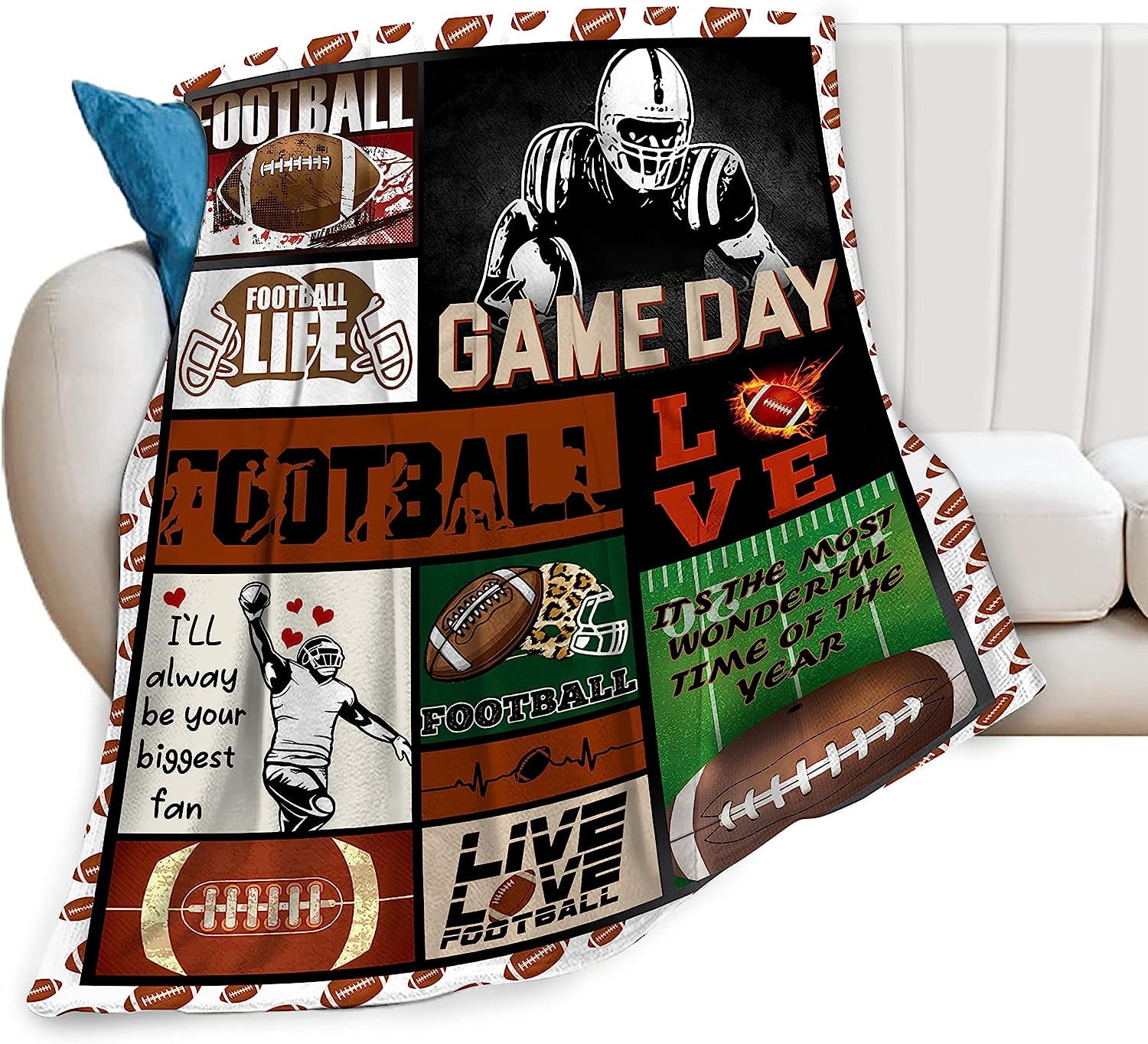 JOOCAR Football Blanket Soft Warm Cozy Decor Sport Fleece Throw Gift