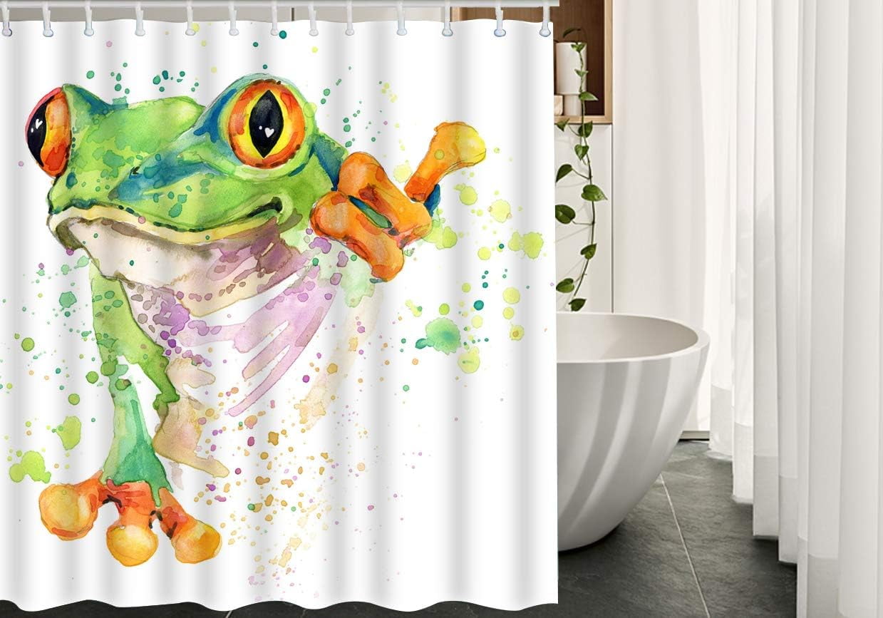 JOOCAR Frog Fabric Shower Curtain with Hooks Watercolor Animal