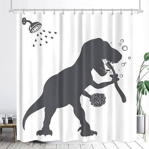 JOOCAR Funny Dinosaur Polyester Shower Curtain with 12 Hooks for Kids Boy 72"x72" inch