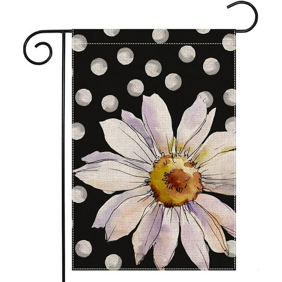 JOOCAR Garden Flags, Black and White Chrysanthemum Pocal Dots 12x18 Inch Reversible Garden Flags for Outdoor Garden Festival Yard Decoration