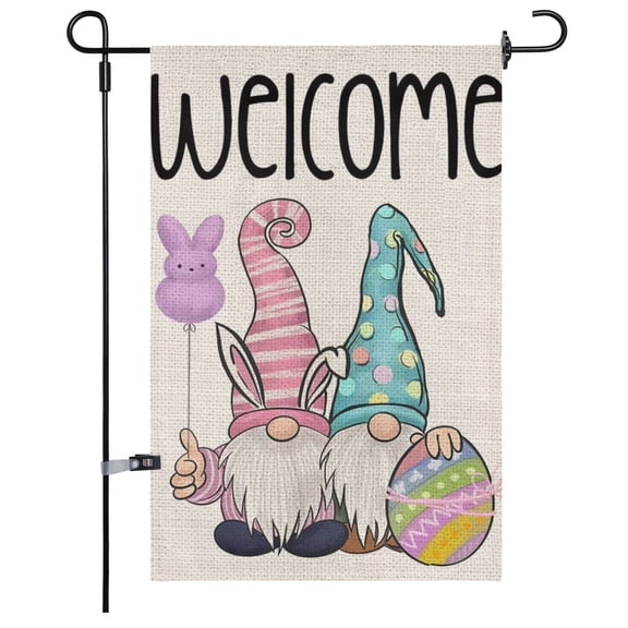 JOOCAR Garden Flags, Gnomes Welcome 12x18 Inches Reversible Garden Flags for Easter Outdoor Garden Festival Yard Decoration