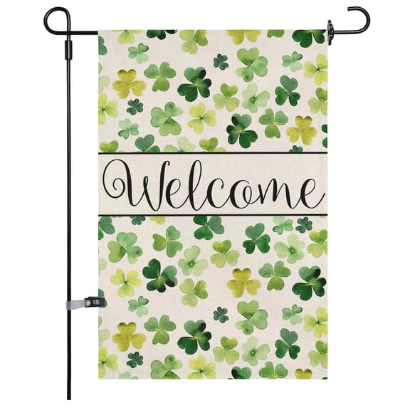 JOOCAR Garden Flags, Small Clover 12x18 Inches Double Sided Garden Flags for St. Patrick's Day Outdoor Garden Festival Yard Decoration