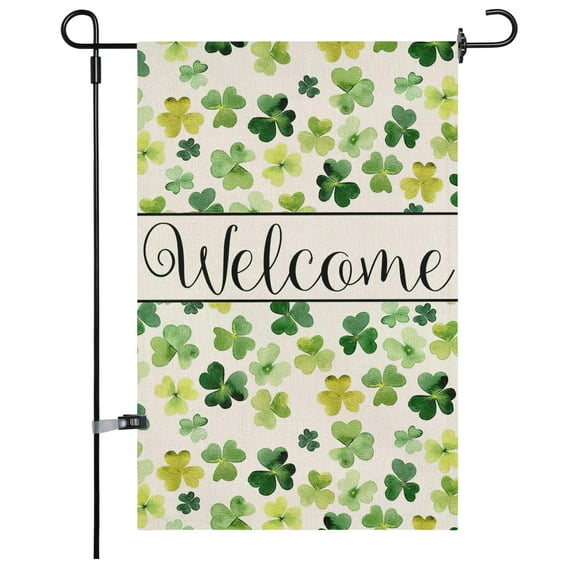 JOOCAR Garden Flags, Small Clover 12x18 Inches Double Sided Garden Flags for St. Patrick's Day Outdoor Garden Festival Yard Decoration