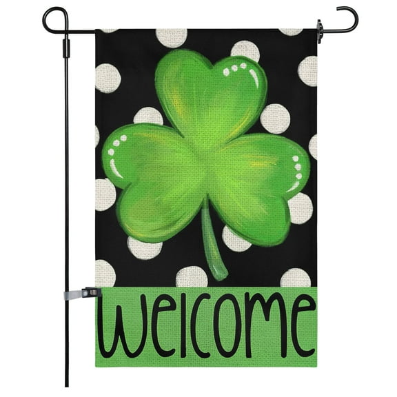 JOOCAR Garden Flags, White Polka Dot Shamrocks 12x18 Inches Reversible Garden Flags for St. Patrick's Day Outdoor Garden Festival Yard Decoration