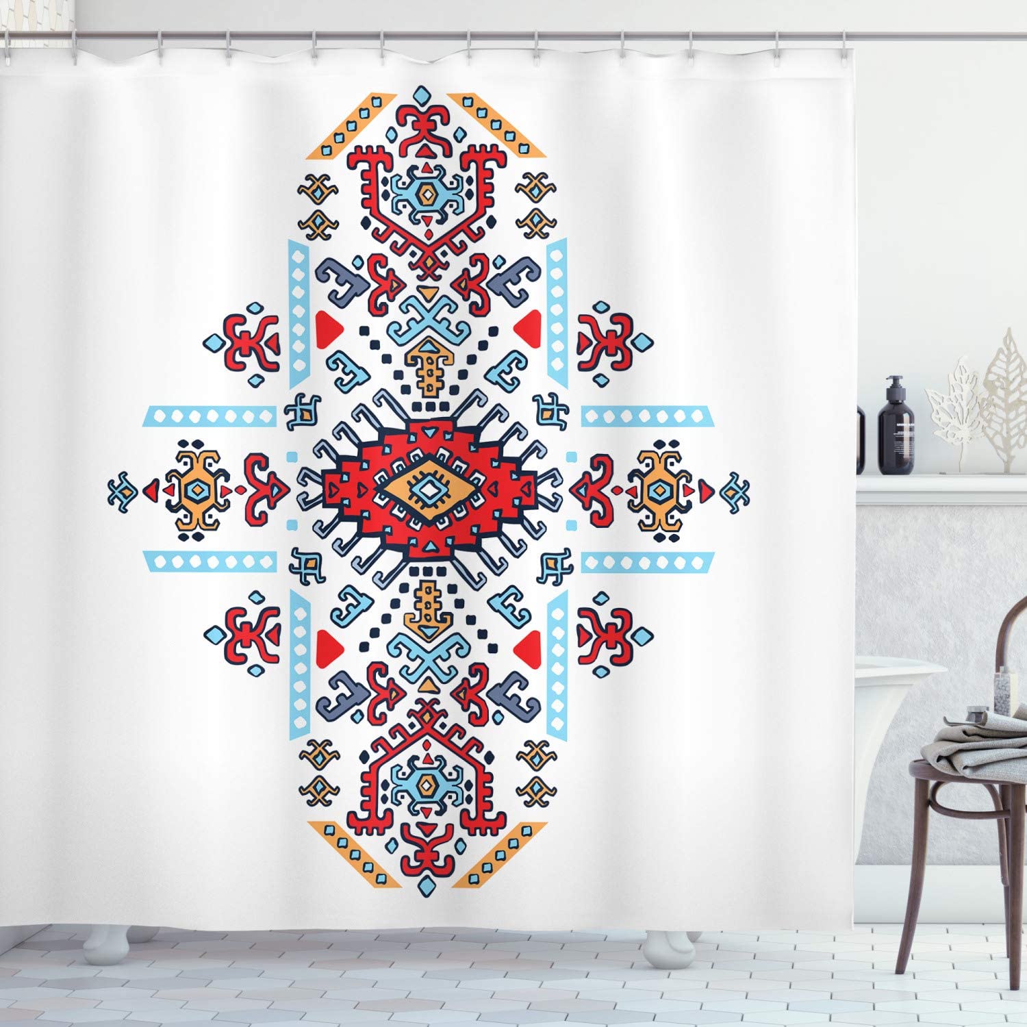 JOOCAR Geometric Shower Curtain, Mexican and Ornamental Folkloric