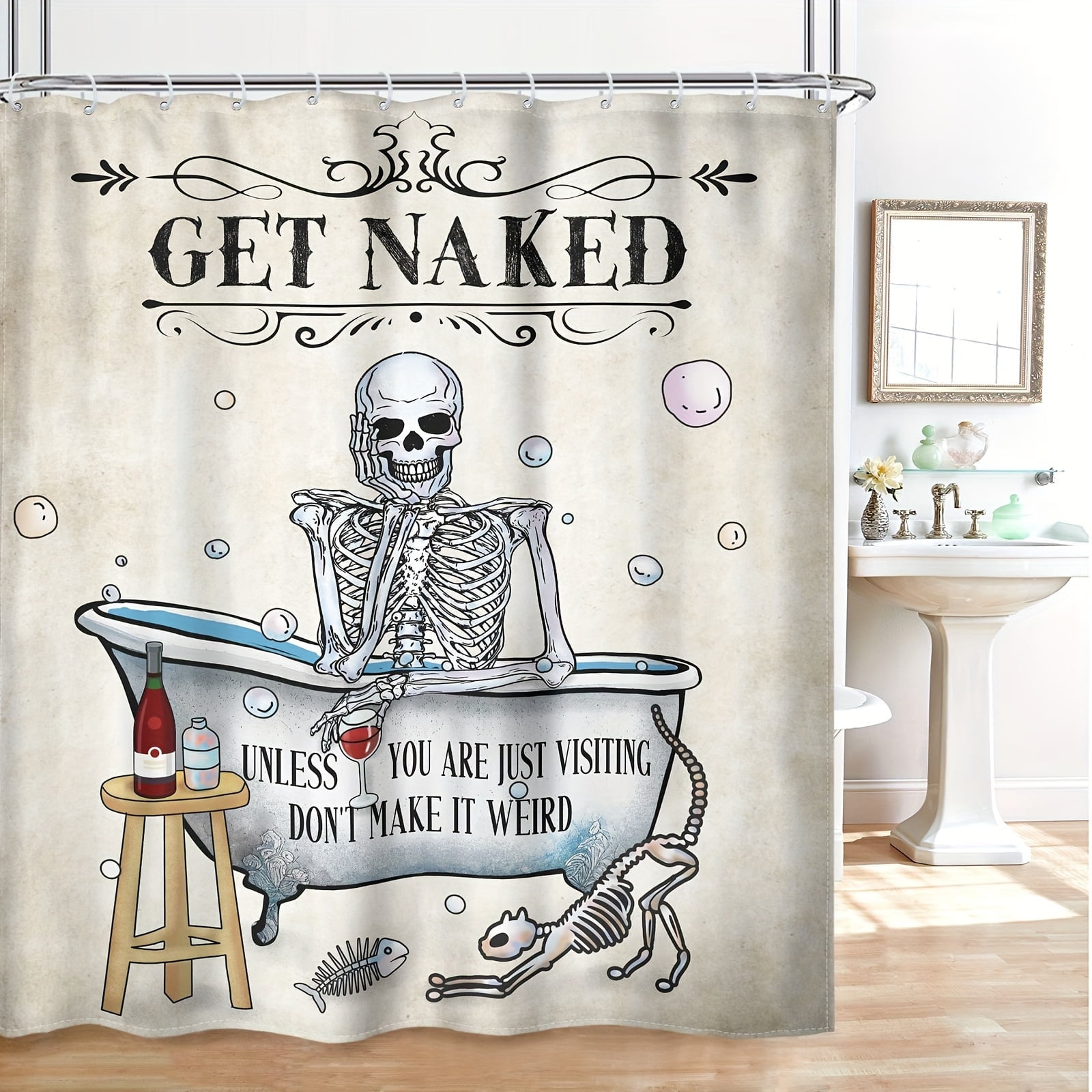 JOOCAR Get Naked Skeleton in Bathtub Polyester Shower Curtain for Home Bathroom Bath Tub Decoration 72x72 inch