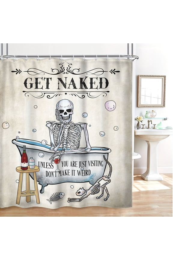 Get Naked Skeleton in Bathtub Polyester Shower Curtain for Home Bathroom Bath Tub Decoration 72x72 inch