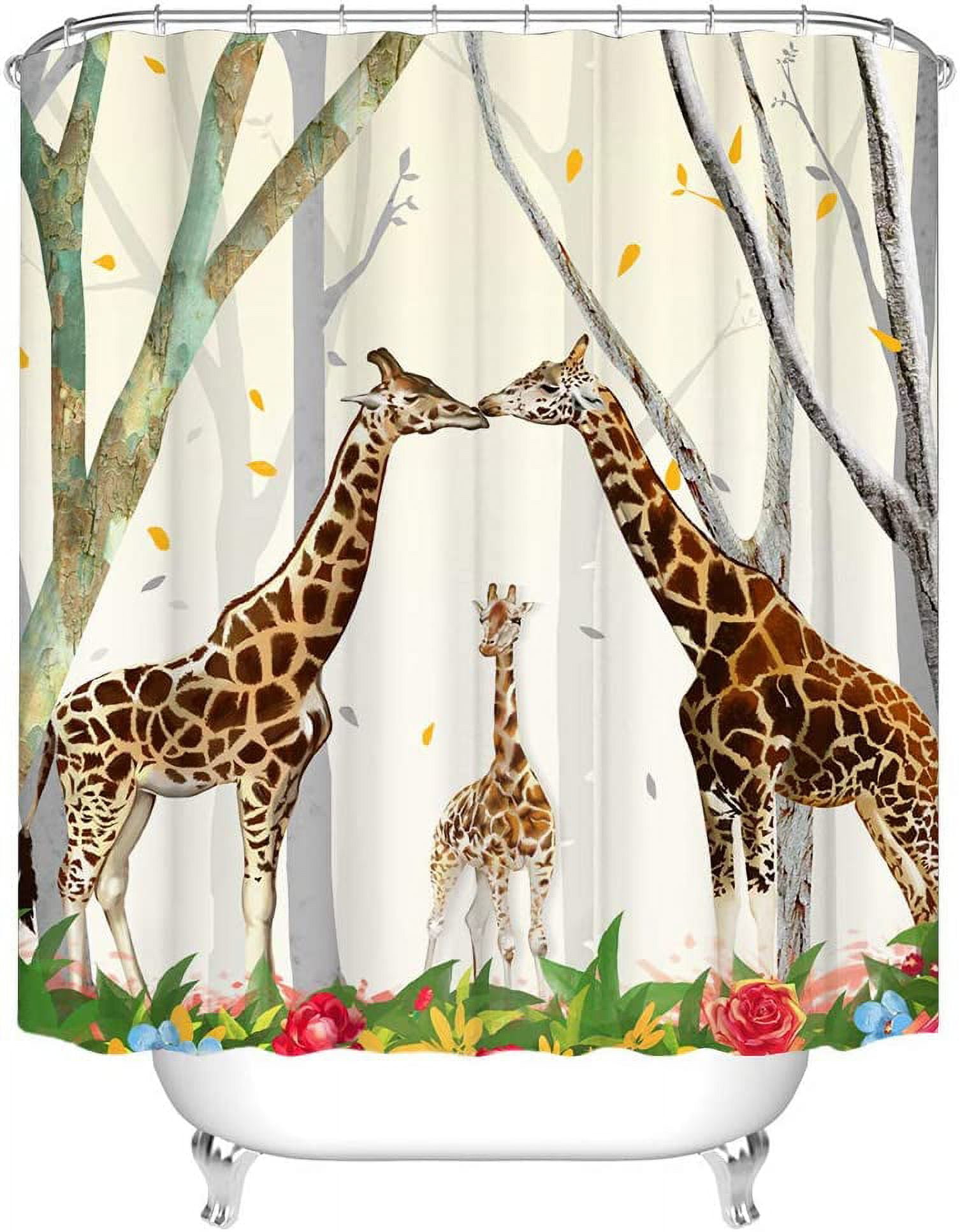 JOOCAR Giraffe Shower Curtain Wild Animal Family Love in Forest Giraffe