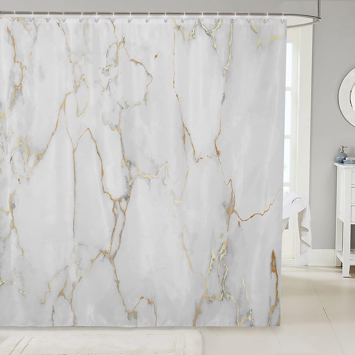 JOOCAR Duschvorhang Vulkan Design – Wasserdicht, 183x183 Cm, Mit 12 Haken, Polyester