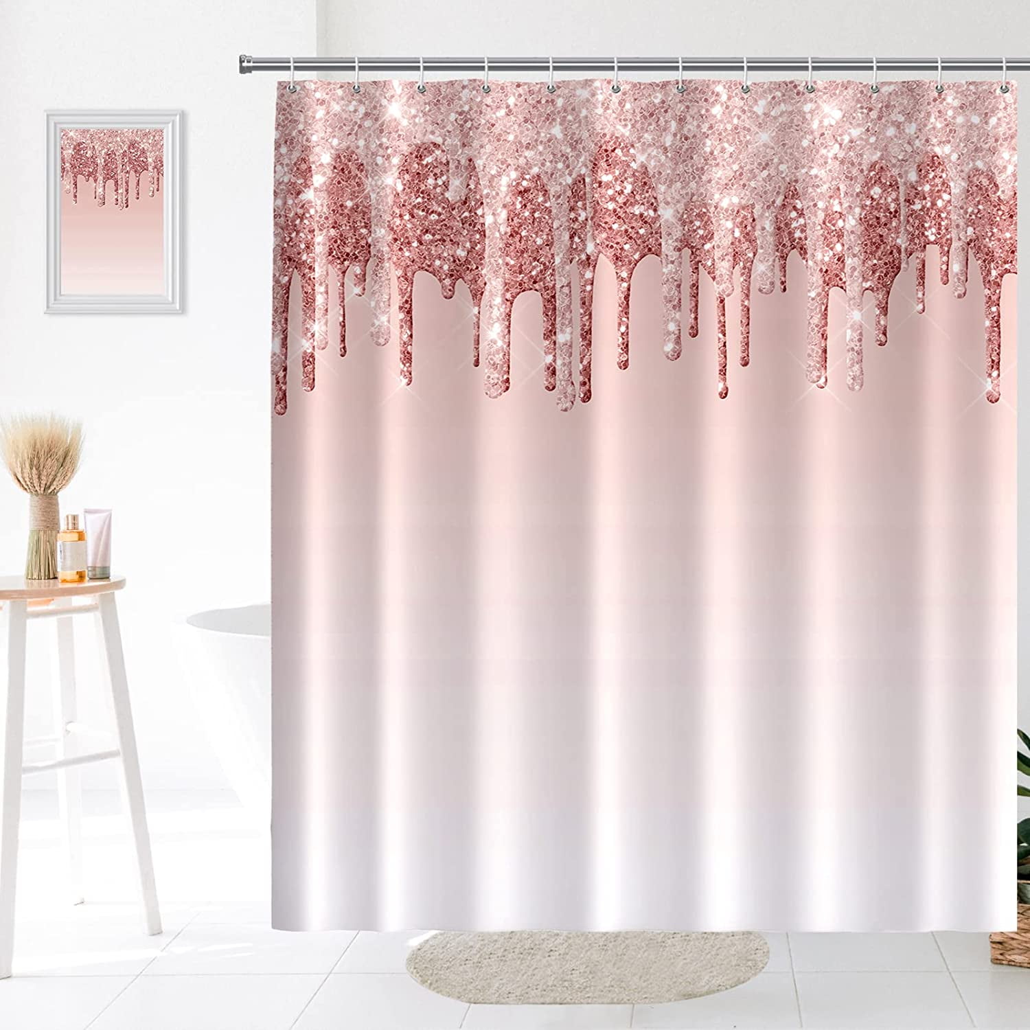 light pink faux glitter texture shower curtain
