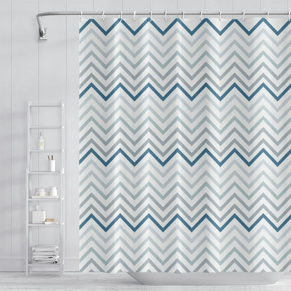 JOOCAR Grey and Blue Pattern Bathroom Shower Curtain Abstract Wave Geometry Line Bath Curtain with Hooks Waterproof Polyester Fabric Shower Curtains for Modern Artistic Bath Decorative, 72x72 Inch