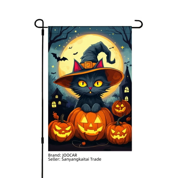 JOOCAR Halloween Black Cat with Pumpkins and Moon Garden Flag for Fall Autumn Home Outdoor Garden Yard Door Decor 12x18 inch
