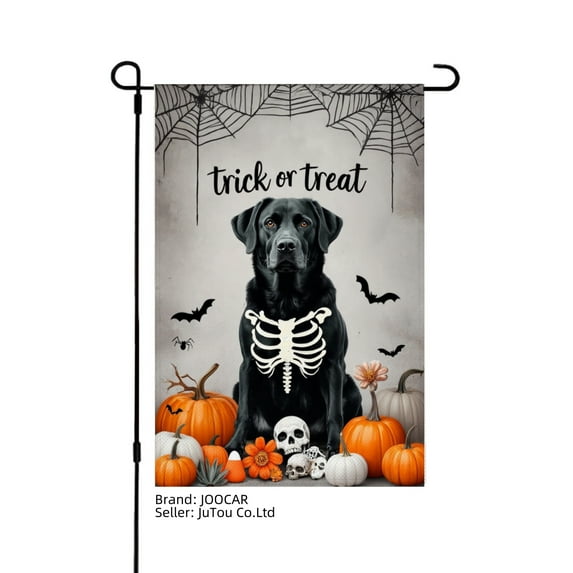 JOOCAR Halloween Black Dog Skeleton Pumpkin Garden Flag for Fall Autumn Home Outdoor Garden Yard Door Decor 12x18 inch