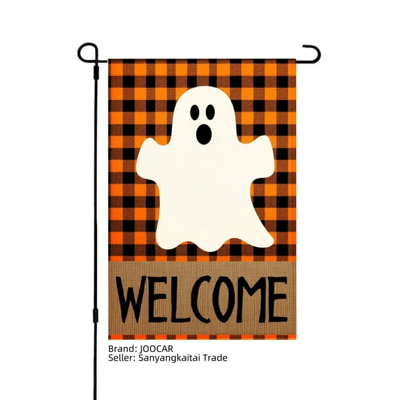 JOOCAR Halloween Ghost Welcome Garden Flag for Fall Autumn Home Outdoor Garden Yard Door Decor 12x18 inch