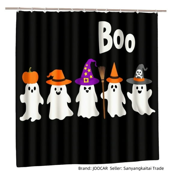 JOOCAR Halloween Ghosts with Pumpkin Witch Hat and Broom Polyester Shower Curtain for Home Bathroom Bath Tub Decor 72x72 inch