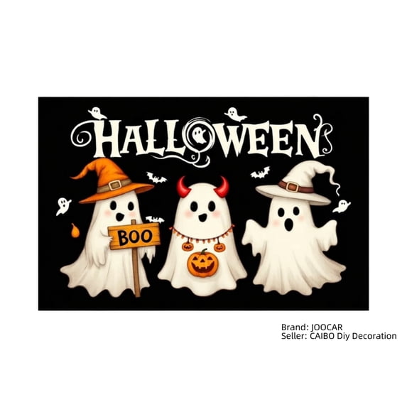 JOOCAR Halloween Ghosts with Witch Hat and Devil Horns Boo Sign Linen Table Mats Set of 4 for Home Kitchen Table Decor 12x18 inch