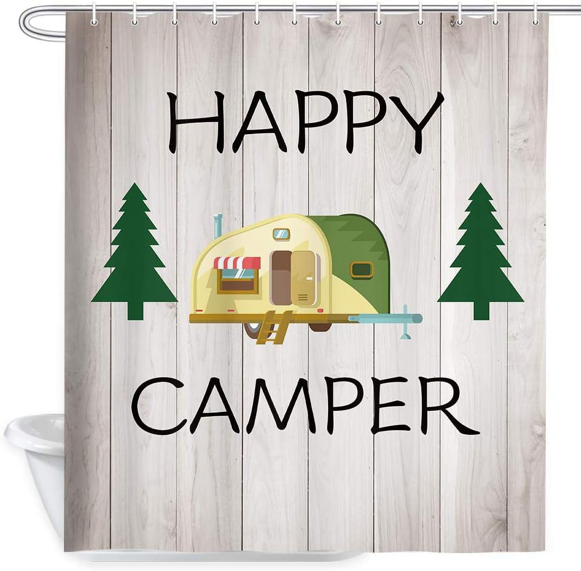 JOOCAR Happy Camper Shower Curtain, Vintage with 12 Hooks Washable