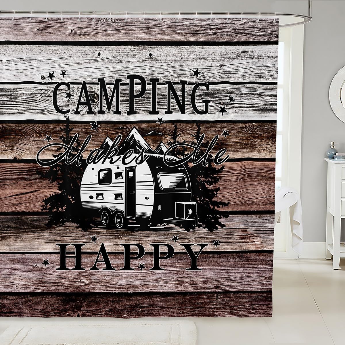 JOOCAR Happy Camping Shower Curtain RV Camper Bathroom Shower Curtain