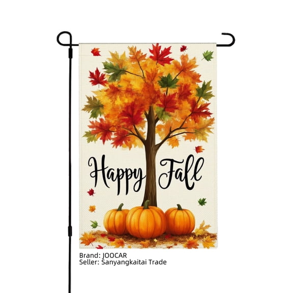 JOOCAR Happy Fall Linen Garden Flag with Pumpkins and Leaves for Fall Autumn Home Outdoor Garden Yard Door Decor 12x18 inch