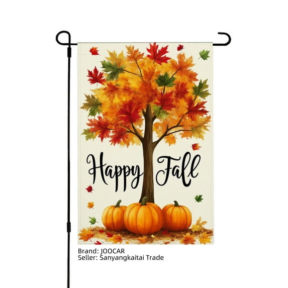 JOOCAR Happy Fall Linen Garden Flag with Pumpkins and Leaves for Fall Autumn Home Outdoor Garden Yard Door Decor 12x18 inch