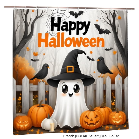 JOOCAR Happy Halloween Ghost Pumpkin Polyester Shower Curtain for Home Bathroom Bath Tub Decor 72x72 inch