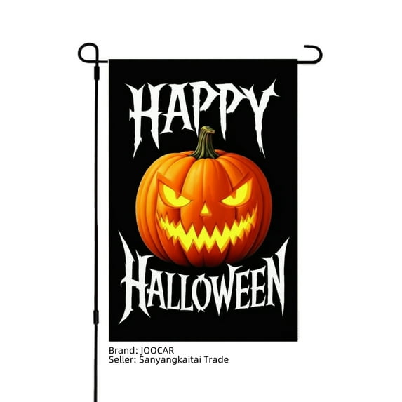 JOOCAR Happy Halloween Linen Garden Flag with Glowing Pumpkin for Fall Autumn Home Outdoor Garden Yard Door Decor 12x18 inch