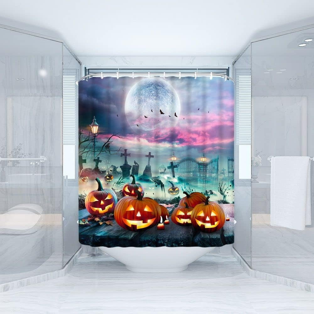JOOCAR Happy Halloween Shower Curtain Scary Pumpkin Haunted Mansion
