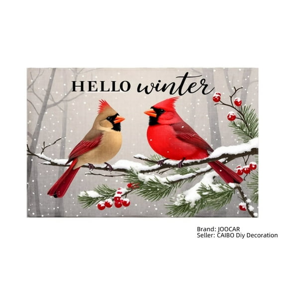 JOOCAR Hello Winter Cardinals Snowy Branch Linen Table Mats Set of 4 for Home Kitchen Table Decor 12x18 inch