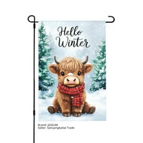 JOOCAR Hello Winter Cow Garden Flag with Red Scarf Snowy Scene for Winter Christmas Home Outdoor Garden Yard Door Decor 12x18 inch