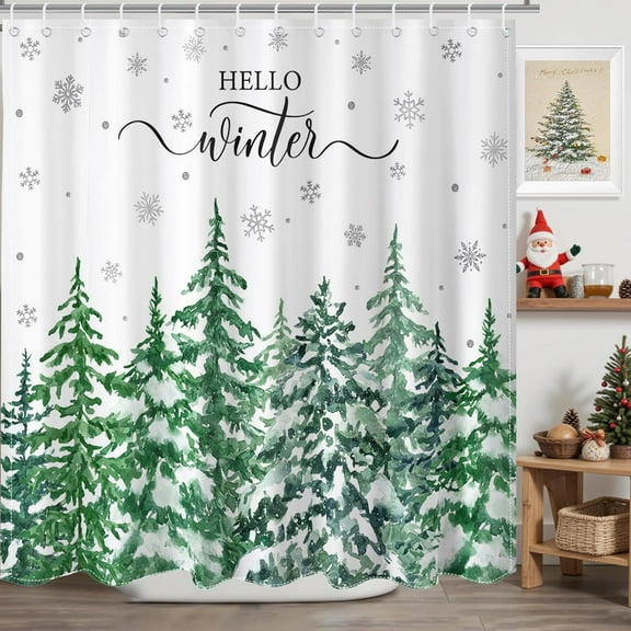 JOOCAR Hello Winter Snowflake Pine Trees Polyester Shower Curtain for Home Bathroom Bath Tub Decor 72x72 inch