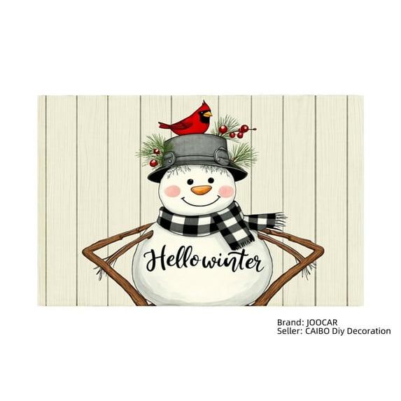 JOOCAR Hello Winter Snowman with Cardinal Plaid Scarf Linen Table Mats Set of 4 for Home Kitchen Table Decor 12x18 inch