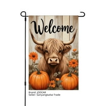 JOOCAR Highland Cow with Pumpkins Linen Garden Flag for Fall Autumn Home Outdoor Garden Yard Door Decor 12x18 inch