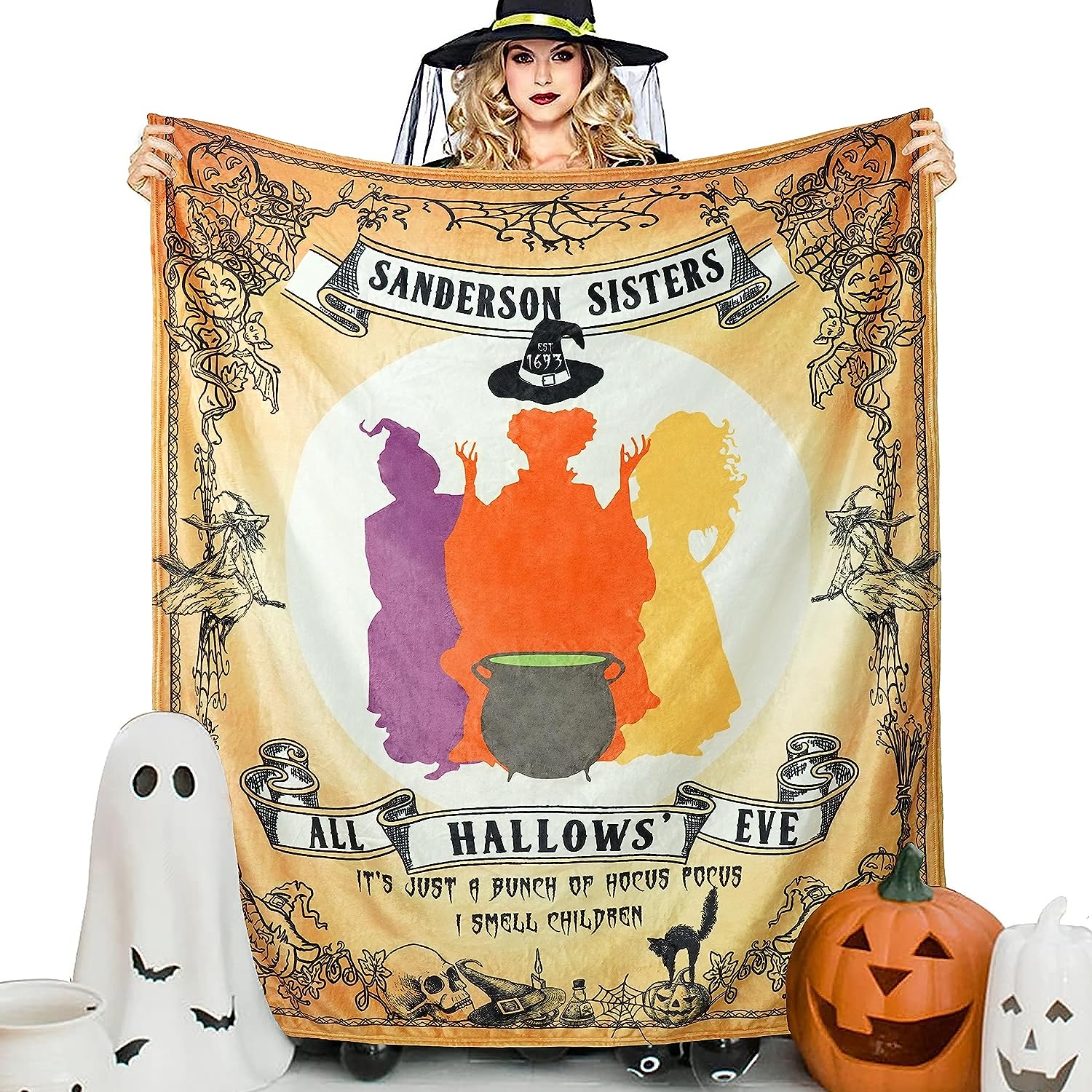 JOOCAR Hocus Pocus Blanket Halloween Witch Throw Blankets Hocus Pocus