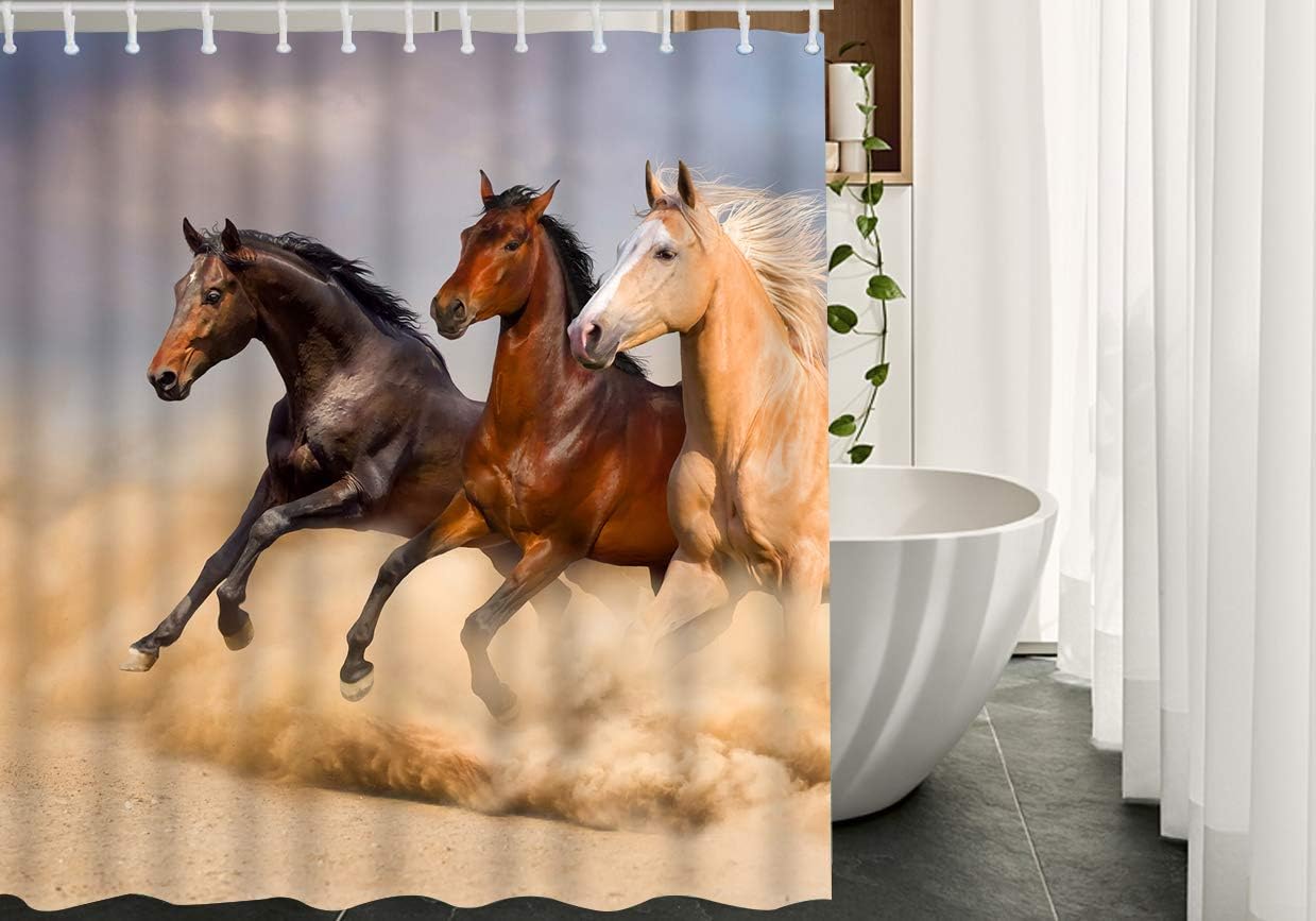 JOOCAR Horse Fabric Shower Curtain with Hooks Run Wild Animal Group