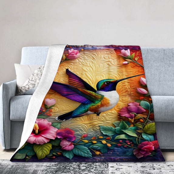 JOOCAR Hummingbird Floral Flannel Throw Blanket For Gift Home Sofa Bed Decoration 60x50 inch