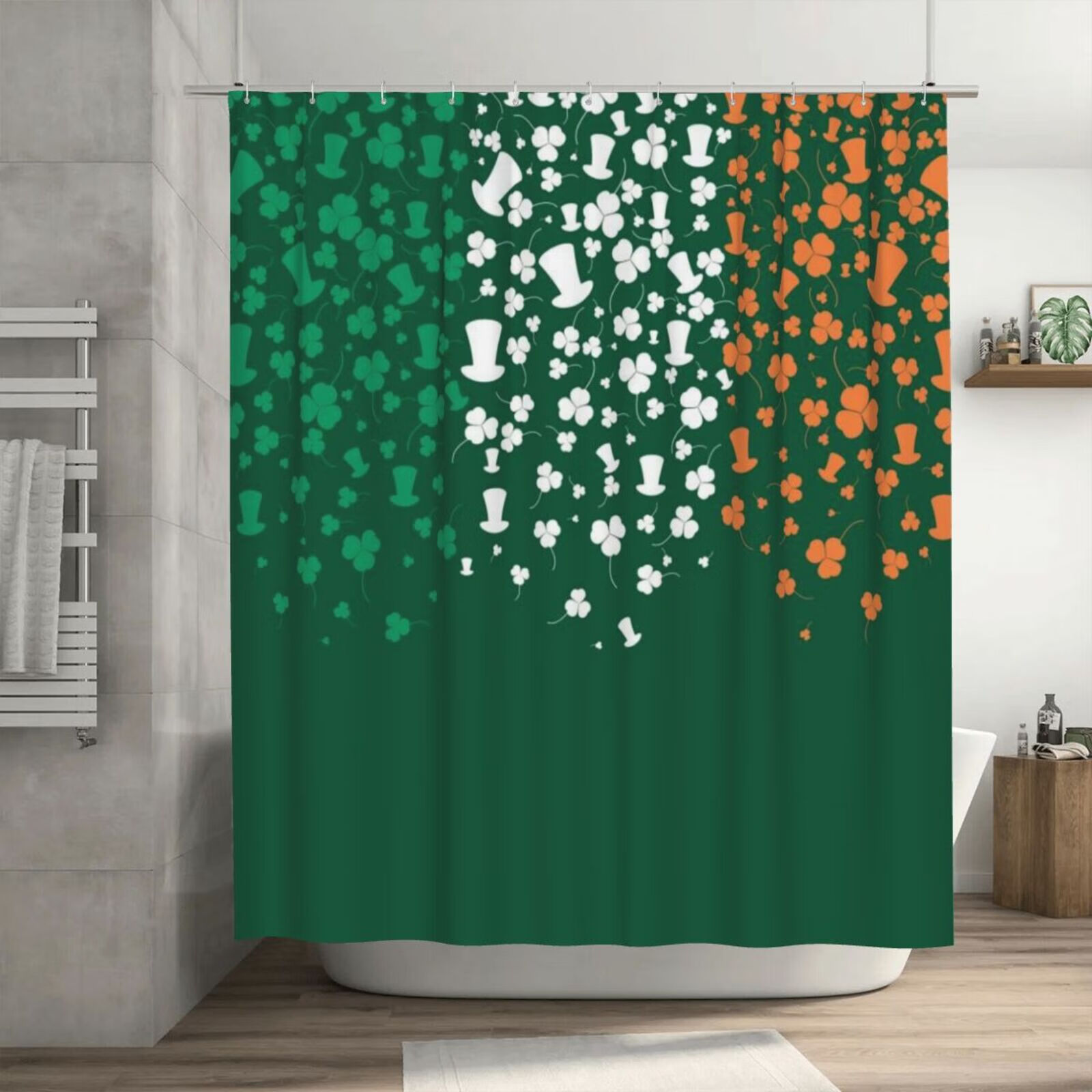 St. Patrick's Day Shower Curtain - Lucky Green Plaid Design, Waterproof 72x72 Inch Bathroom Decor - View #2