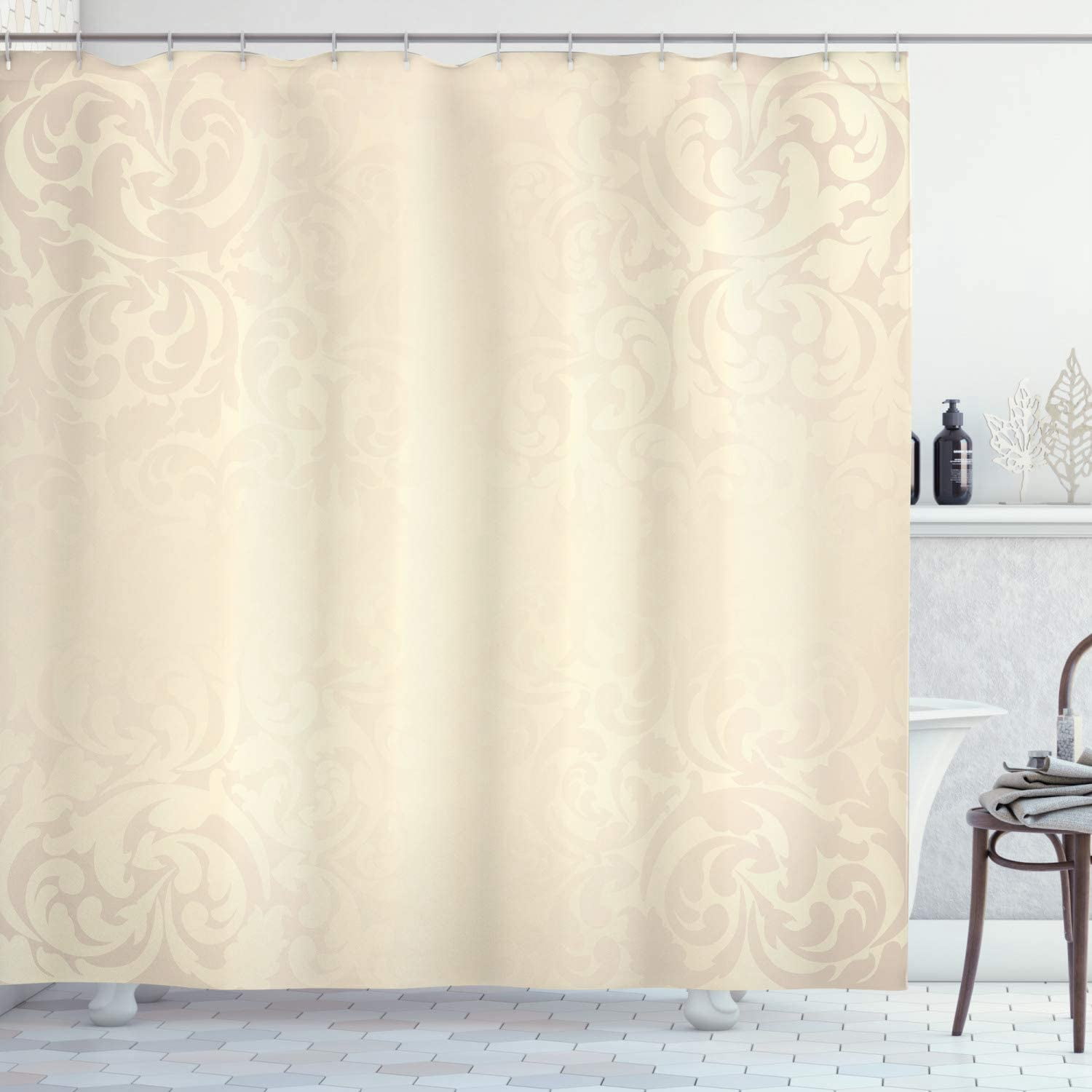 JOOCAR Ivory Shower Curtain Classic Victorian Style Monochrome Damask ...