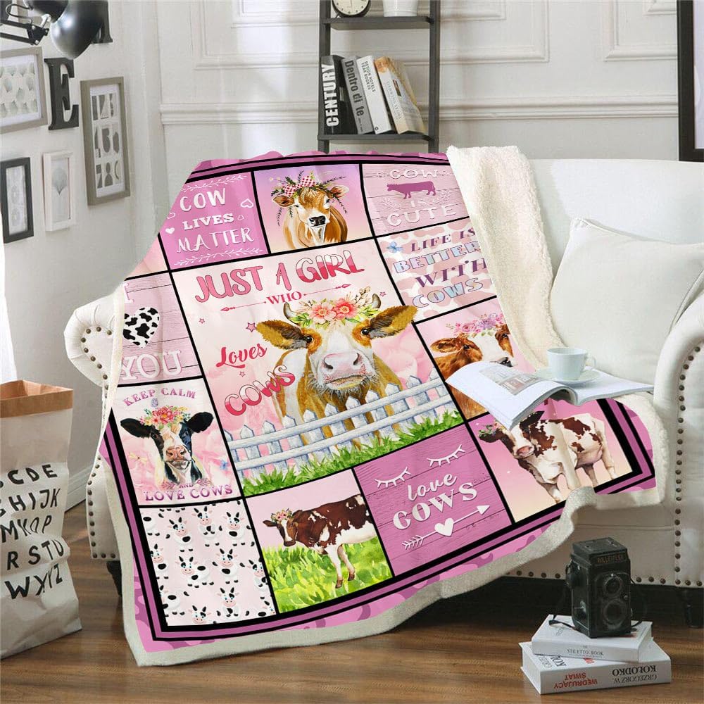 JOOCAR Just a Girl who Loves Cows Blanket, Cute Cow Print Blanket, Cow