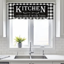 JOOCAR Kitchen Seasoned with Love Checkered Window Valance Curtain for Indoor Living Room Bedroom Kitchen Decoration 54x18 inch