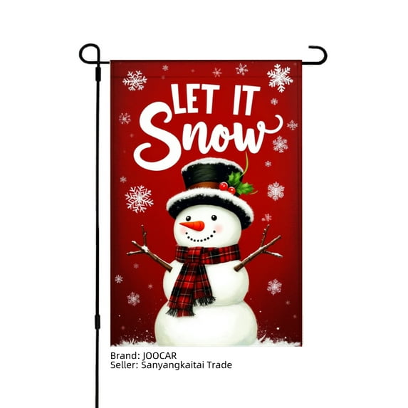 JOOCAR Let It Snow Snowman Garden Flag for Winter Christmas Home Outdoor Garden Yard Door Decor 12x18 inch