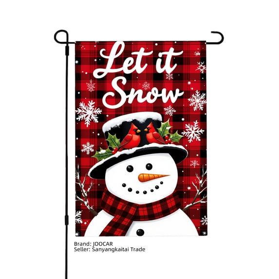 JOOCAR Let It Snow Snowman Plaid Garden Flag for Winter Christmas Home Outdoor Garden Yard Door Decor 12x18 inch
