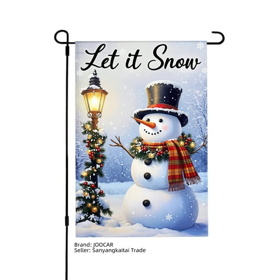 JOOCAR Let it Snow Snowman Garden Flag for Winter Christmas Home Outdoor Garden Yard Door Decor 12x18 inch