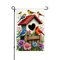 JOOCAR Linen Garden Flag with Birds and Flowers for Spring Summer Home Outdoor Garden Yard Door Decor 12x18 inch