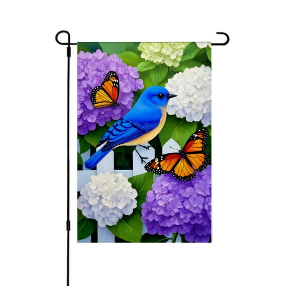 JOOCAR Linen Garden Flag with Bluebird and Monarch Butterflies for Spring Summer Home Outdoor Garden Yard Door Decor 12x18 inch