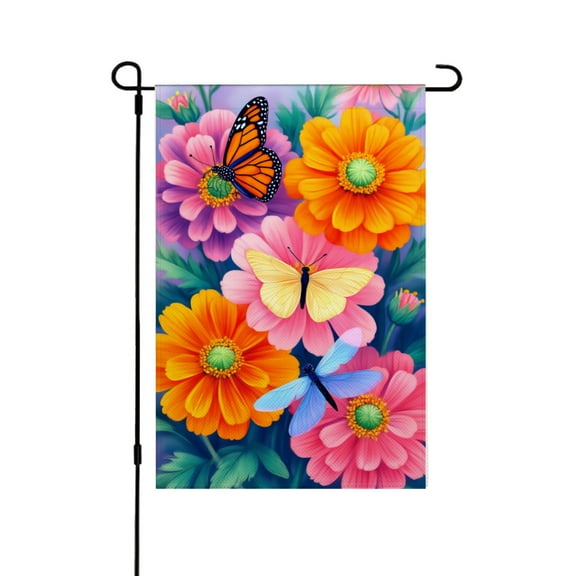 JOOCAR Linen Garden Flag with Butterflies and Flowers for Spring Summer Home Outdoor Garden Yard Door Decor 12x18 inch