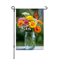JOOCAR Linen Garden Flag with Butterfly and Flowers in Mason Jar for Spring Summer Home Outdoor Garden Yard Door Decor 12x18 inch