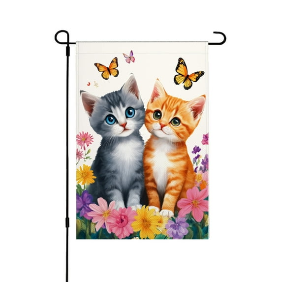 JOOCAR Linen Garden Flag with Cats and Butterflies for Spring Summer Home Outdoor Garden Yard Door Decor 12x18 inch