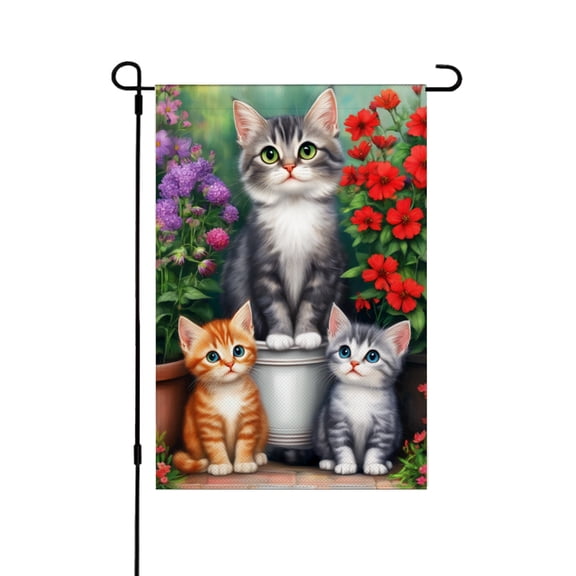 JOOCAR Linen Garden Flag with Cats and Flowers for Spring Summer Home Outdoor Garden Yard Door Decor 12x18 inch