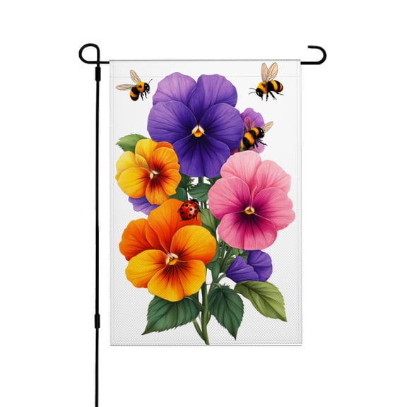 JOOCAR Linen Garden Flag with Colorful Pansies and Bees for Spring Summer Home Outdoor Garden Yard Door Decor 12x18 inch