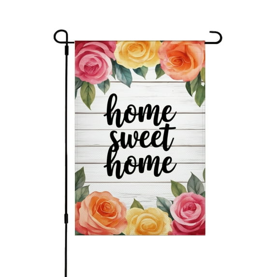 JOOCAR Linen Garden Flag with Floral Design - Home Sweet Home - for Spring Summer Home Outdoor Garden Yard Door Decor 12x18 inch